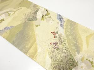 アンティーク　流水に菊・秋草模様織り出し袋帯（材料）